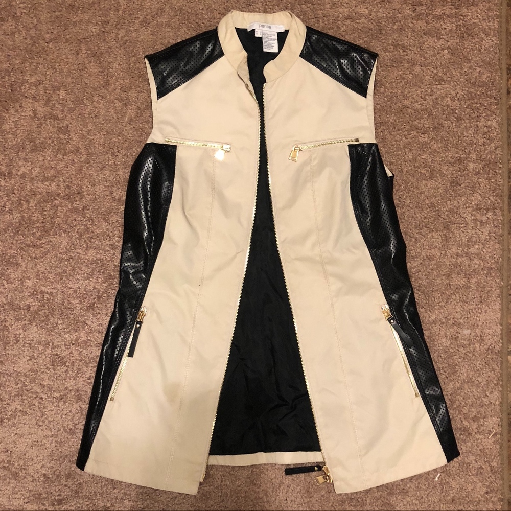 Per Se Tan and Black Nylon and Faux Leather Vest